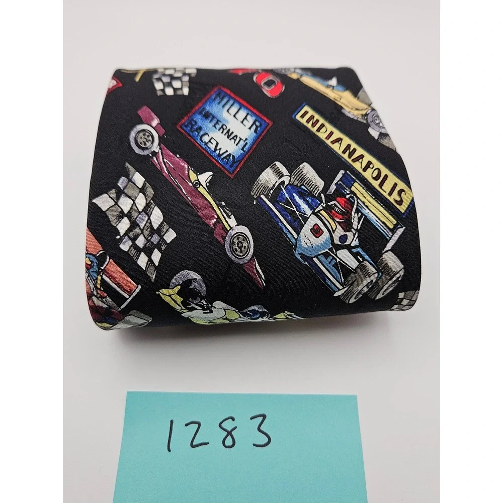 Vintage 1996 Nicole‎ Miller Silk Tie Indianapolis Indy Race Car Racing Black 4